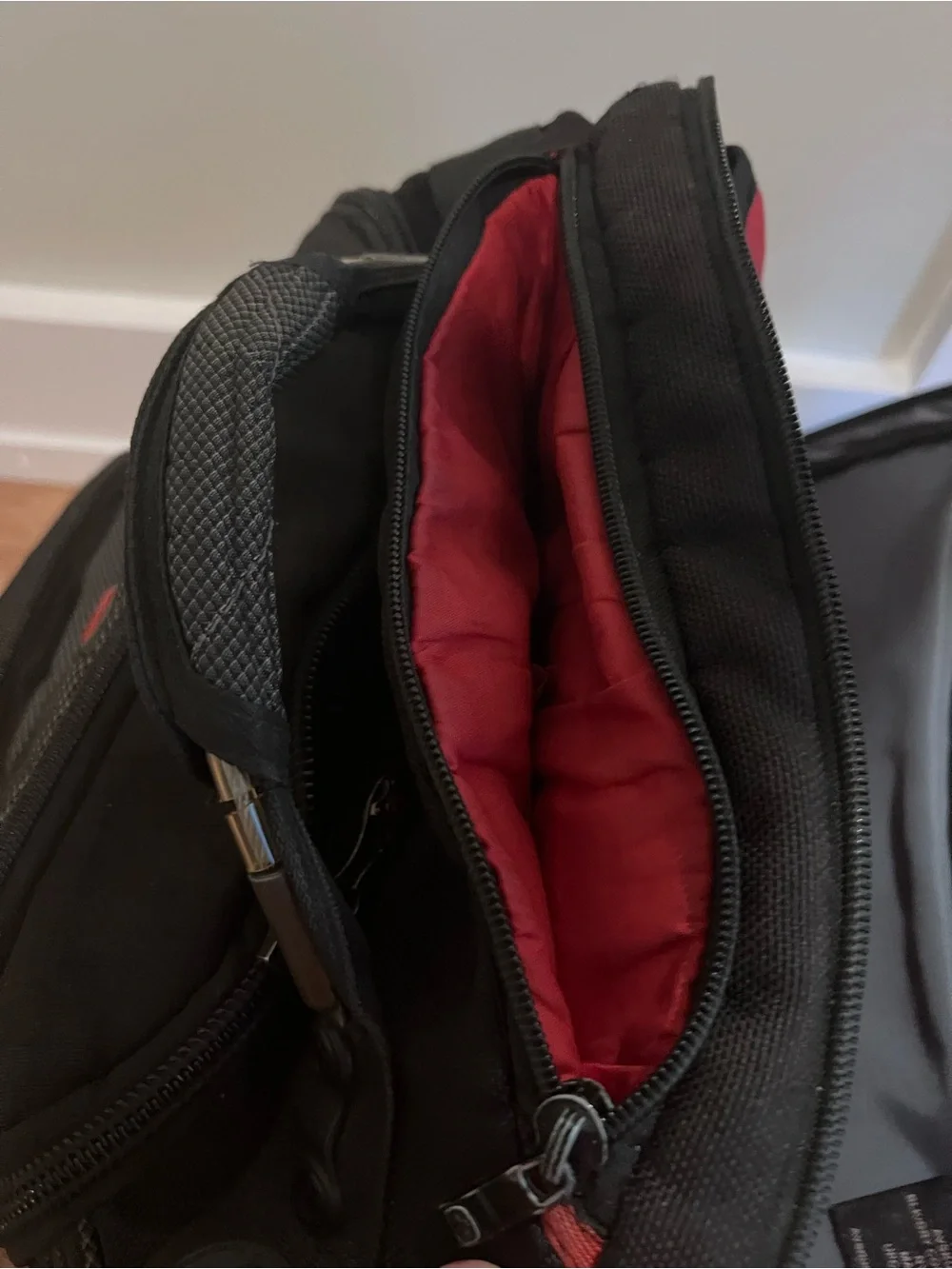 K-Swiss Black Gray Backpack with Red Accent